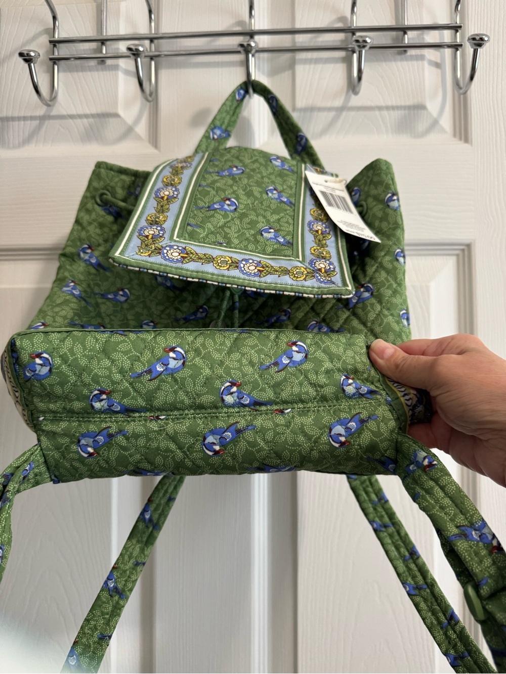NWT Vera Bradley Original Drawstring Backpack in Green Birds! - Picture 6 of 6